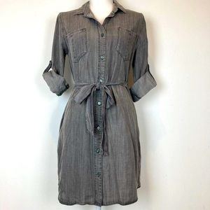 Gray Belted Dress with Pockets